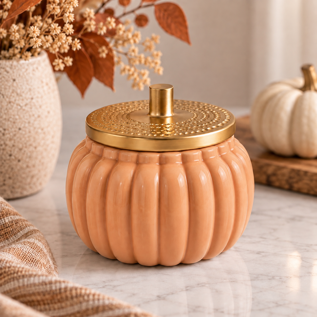 Two Wick Terracotta Pumpkin Ceramic Candle