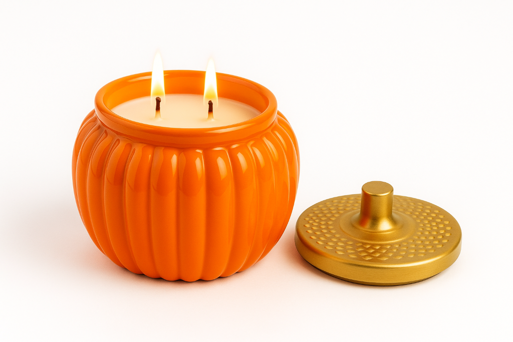 Limited Edition: 2 Wick Orange Pumpkin Ceramic Candle