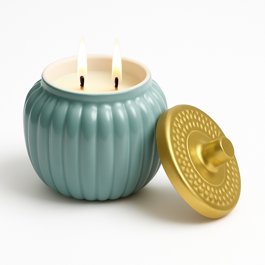 Limited Edition: 2 Wick Teal Pumpkin Ceramic Candle
