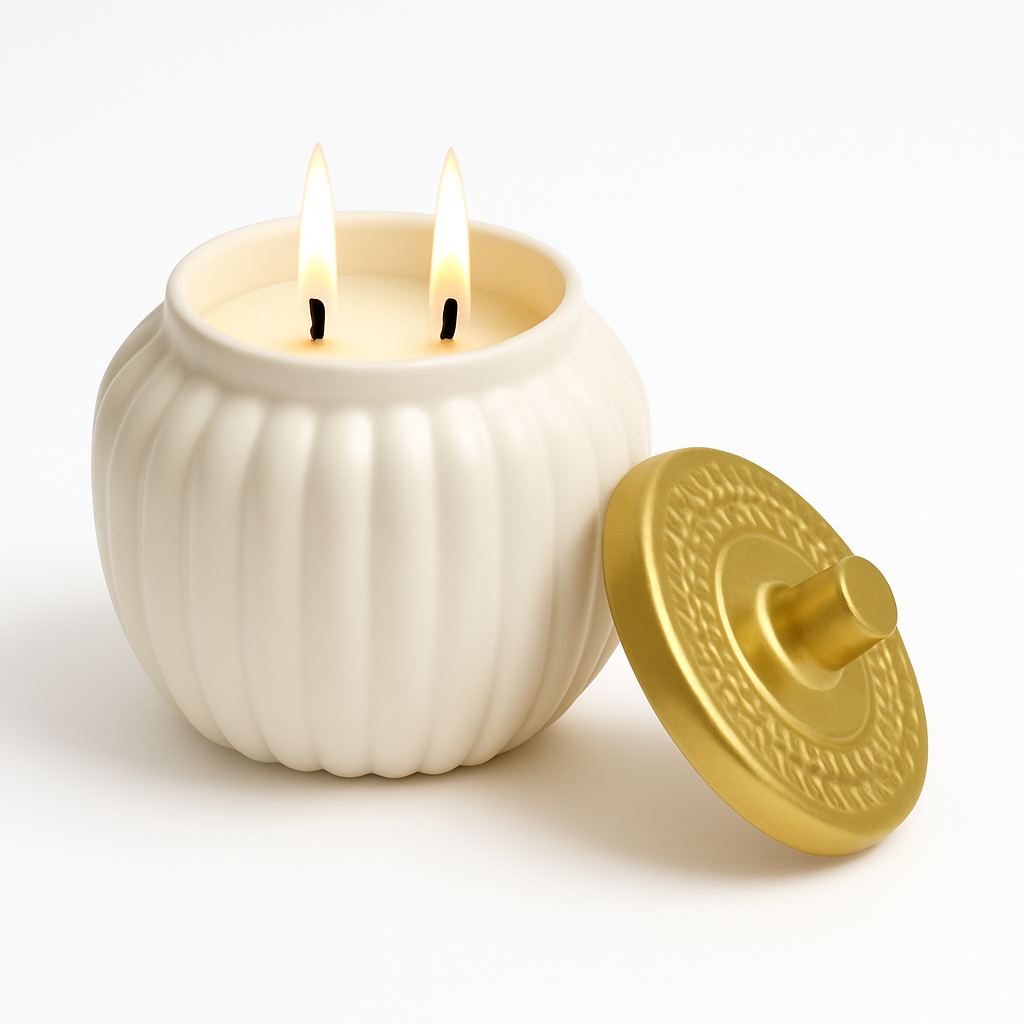 Limited Edition: 2 Wick Cream Pumpkin Ceramic Candle