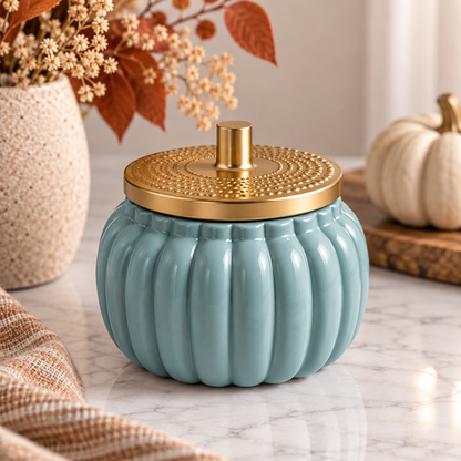 Two Wick Autumn Teal Pumpkin Ceramic Candle