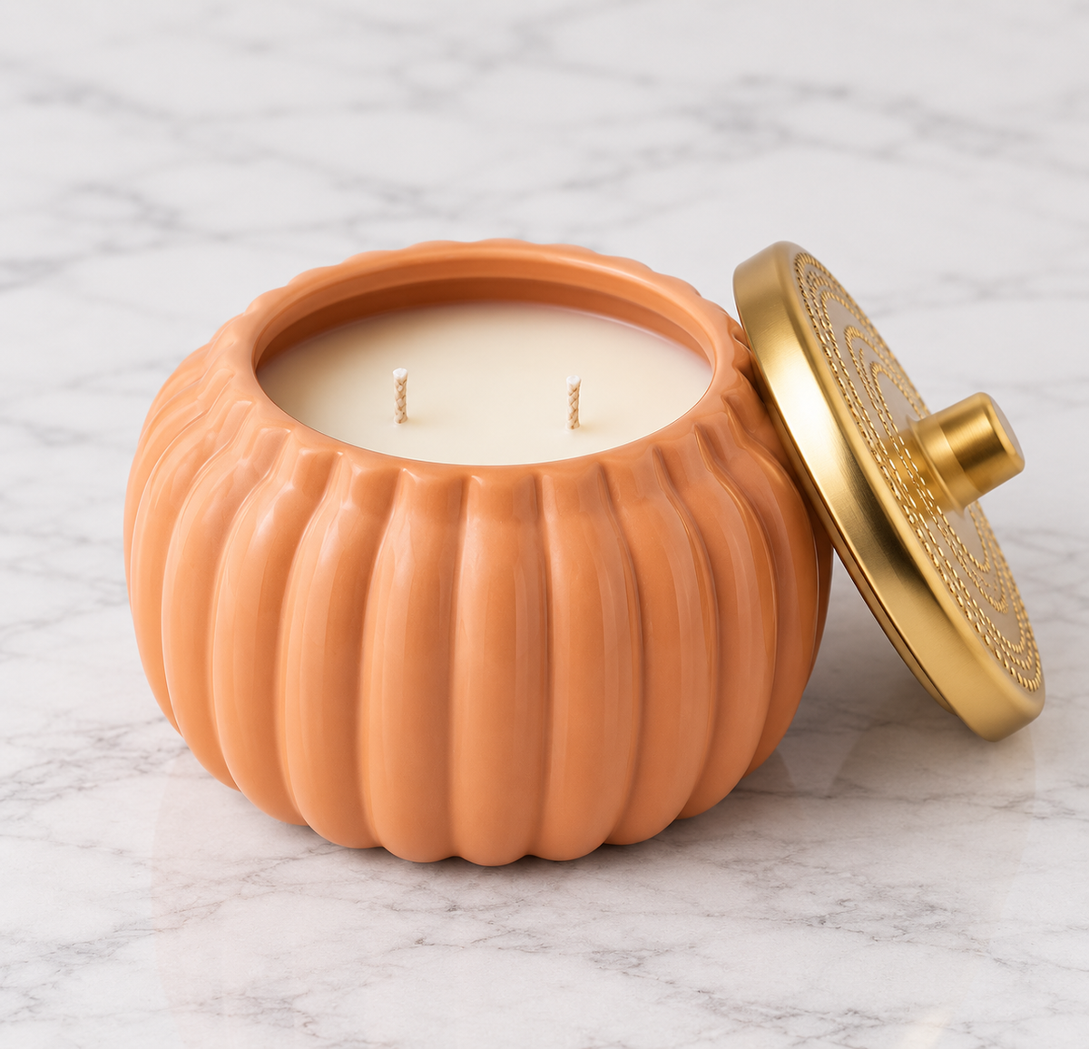 Two Wick Terracotta Pumpkin Ceramic Candle